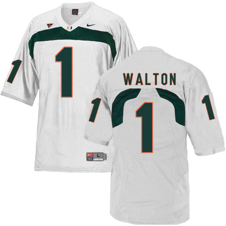 Miami Hurricanes #1 Mark Walton White College Football Jersey DingZhi